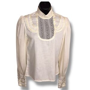 Vintage 1970s Jessica’s Gunnies Ivory Cream Blouse Long Sleeve Victorian XS